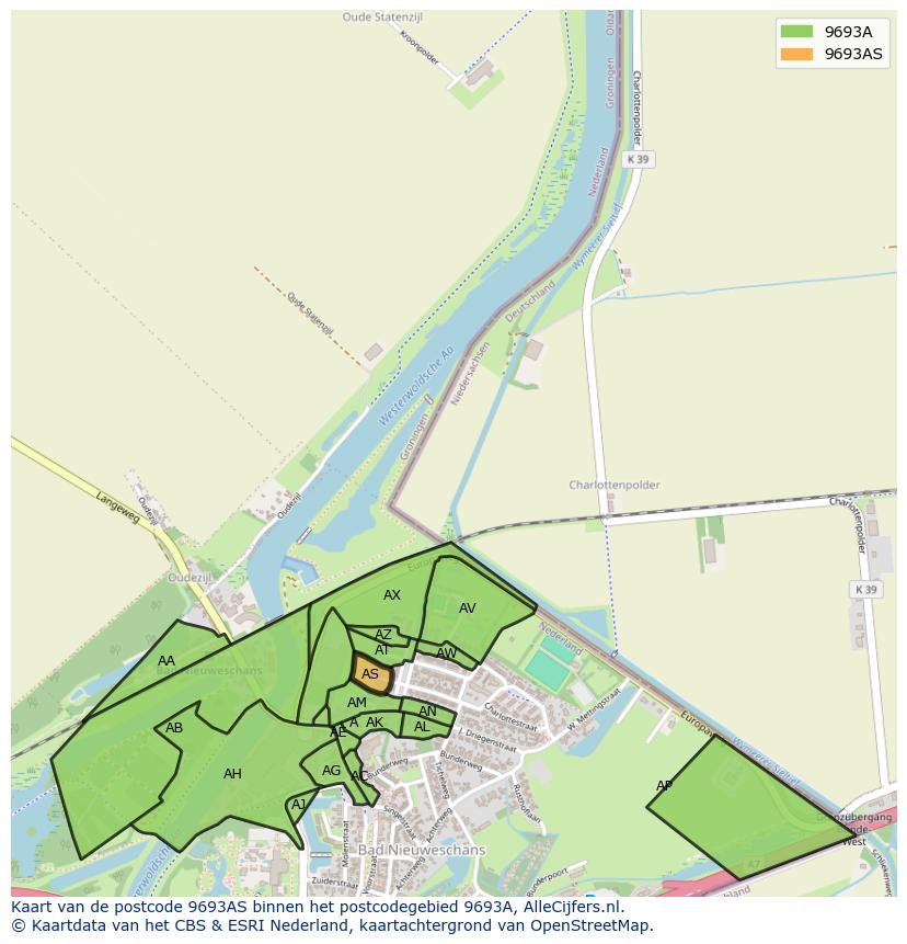 Afbeelding van het postcodegebied 9693 AS op de kaart.