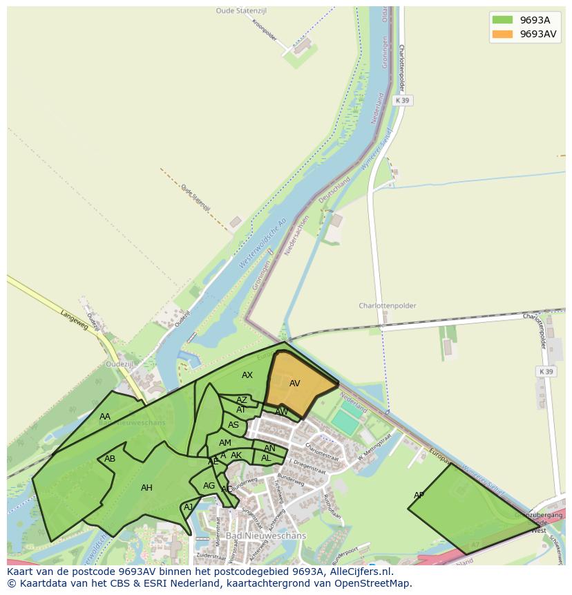 Afbeelding van het postcodegebied 9693 AV op de kaart.