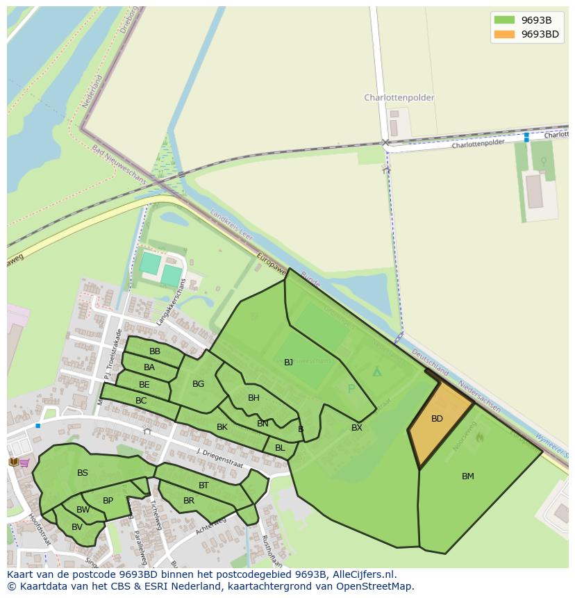 Afbeelding van het postcodegebied 9693 BD op de kaart.