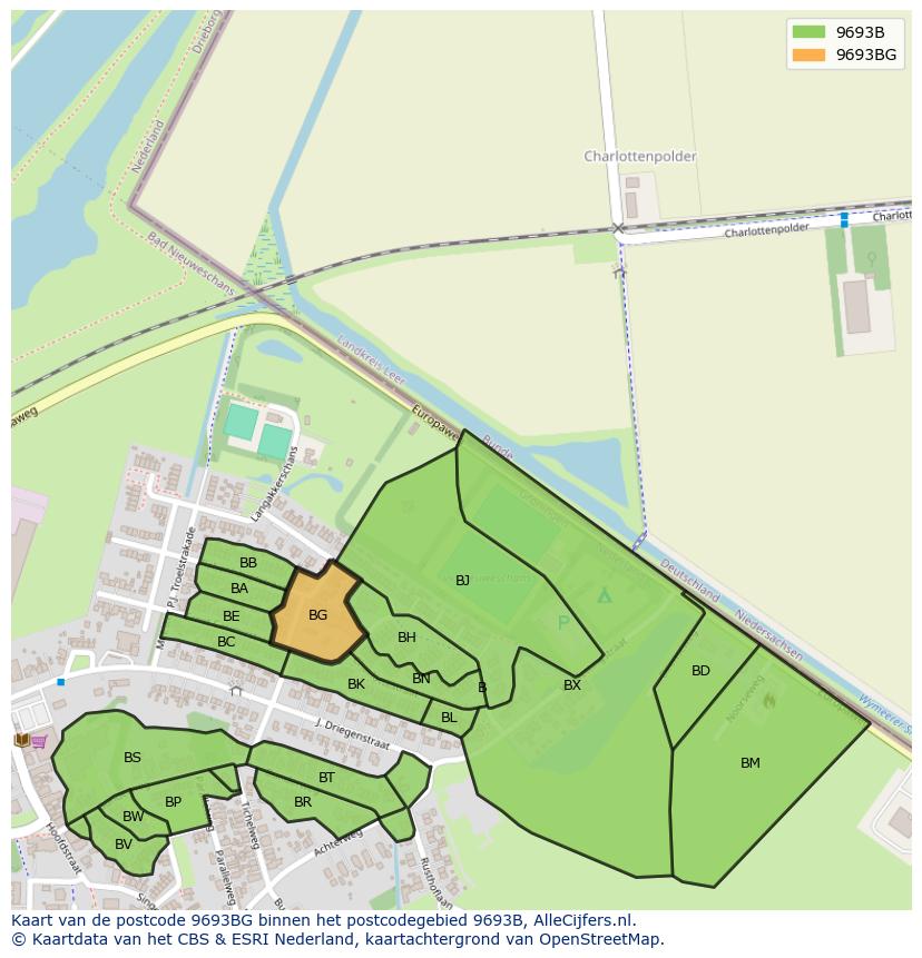 Afbeelding van het postcodegebied 9693 BG op de kaart.