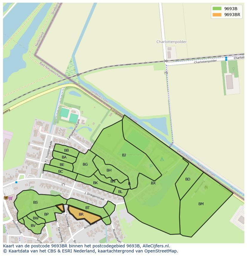 Afbeelding van het postcodegebied 9693 BR op de kaart.