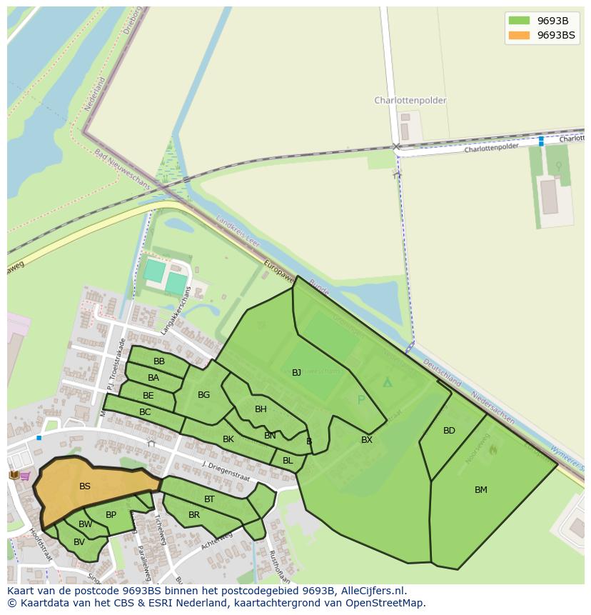 Afbeelding van het postcodegebied 9693 BS op de kaart.