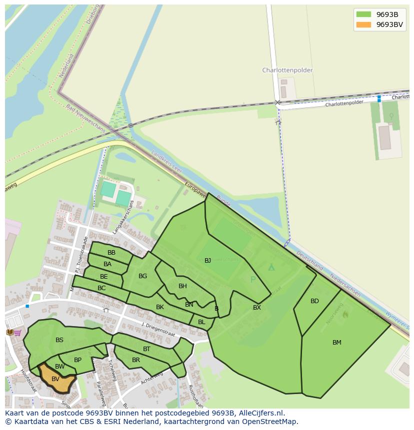 Afbeelding van het postcodegebied 9693 BV op de kaart.
