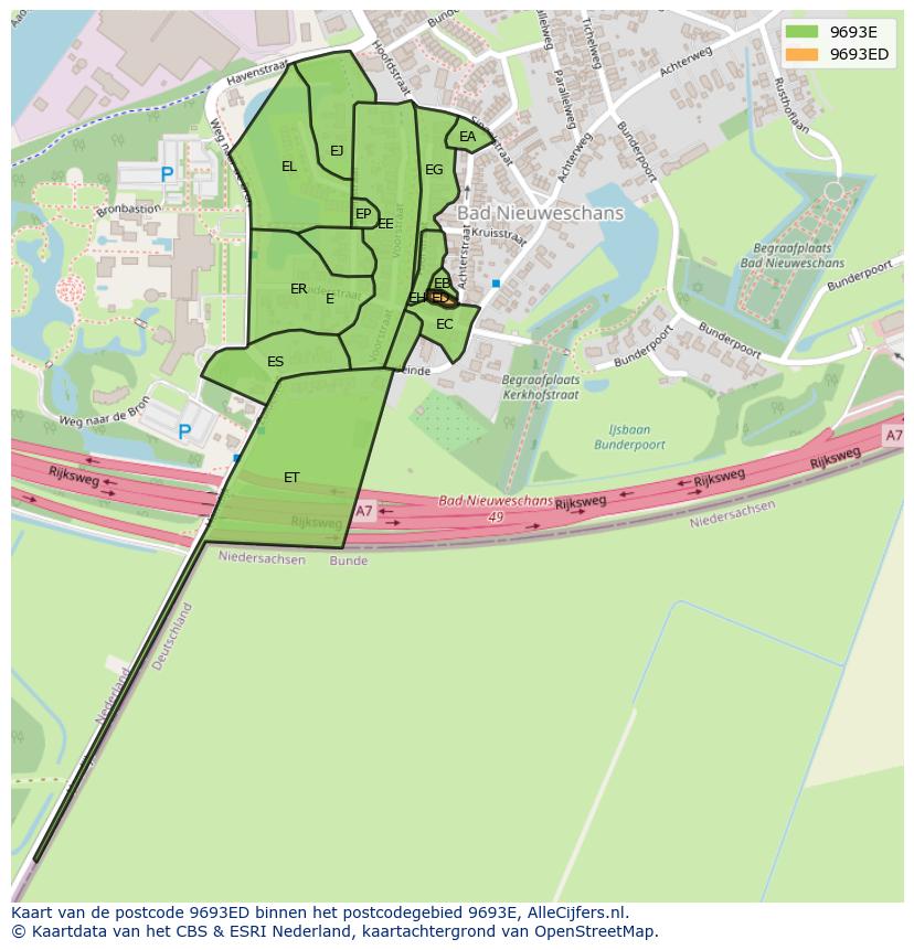Afbeelding van het postcodegebied 9693 ED op de kaart.