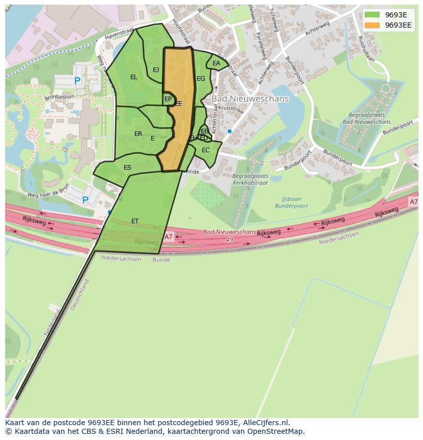 Afbeelding van het postcodegebied 9693 EE op de kaart.