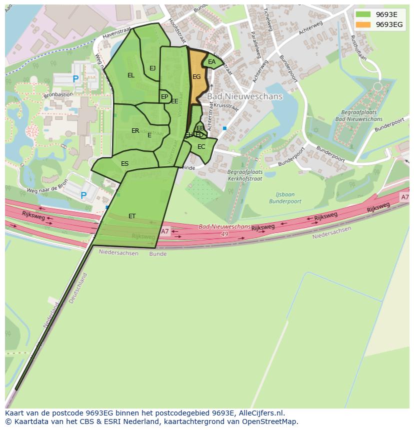 Afbeelding van het postcodegebied 9693 EG op de kaart.