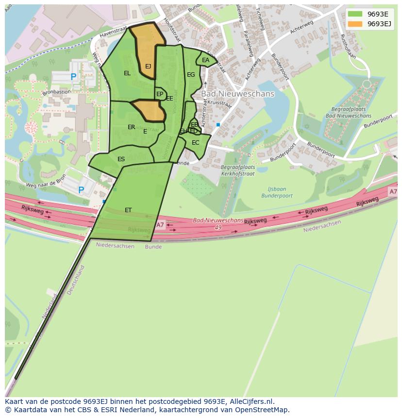 Afbeelding van het postcodegebied 9693 EJ op de kaart.