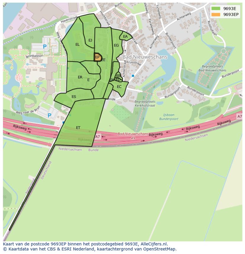 Afbeelding van het postcodegebied 9693 EP op de kaart.