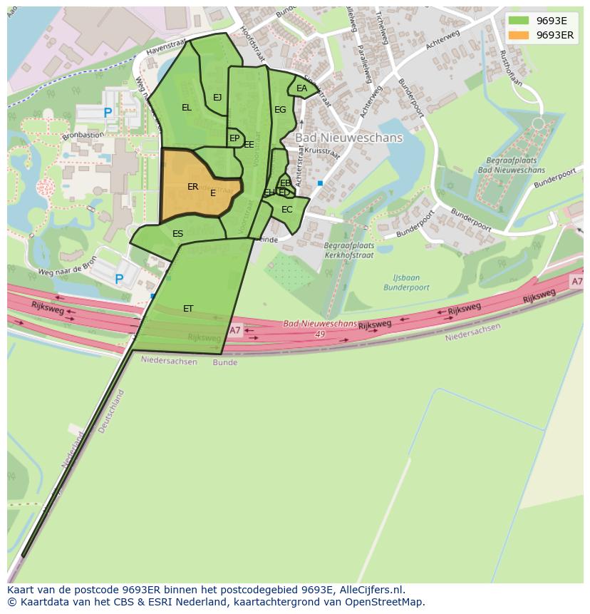 Afbeelding van het postcodegebied 9693 ER op de kaart.