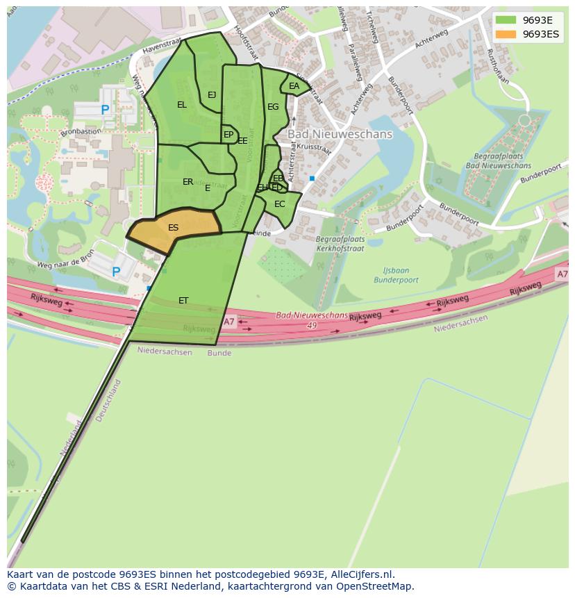 Afbeelding van het postcodegebied 9693 ES op de kaart.
