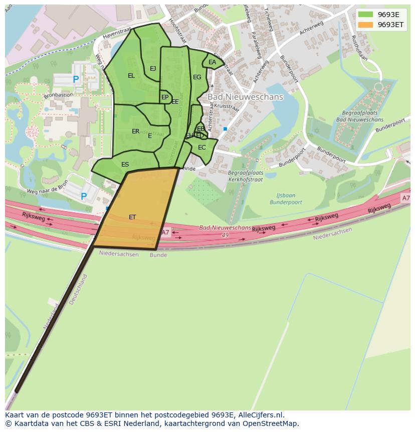 Afbeelding van het postcodegebied 9693 ET op de kaart.