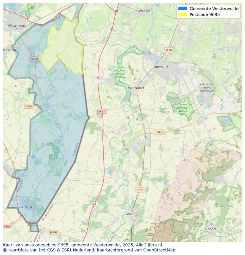 Afbeelding van het postcodegebied 9695 op de kaart.