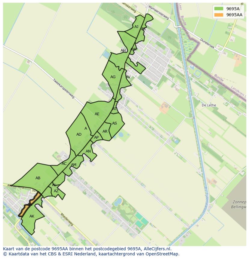 Afbeelding van het postcodegebied 9695 AA op de kaart.