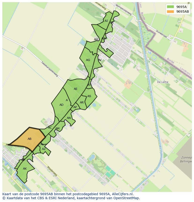 Afbeelding van het postcodegebied 9695 AB op de kaart.
