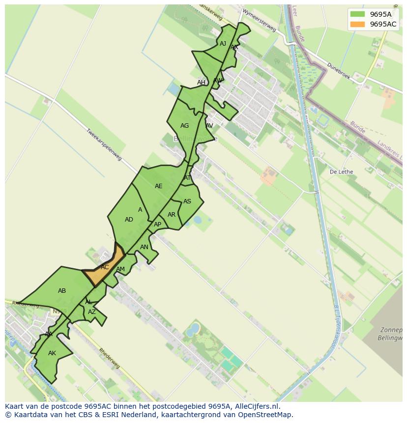 Afbeelding van het postcodegebied 9695 AC op de kaart.