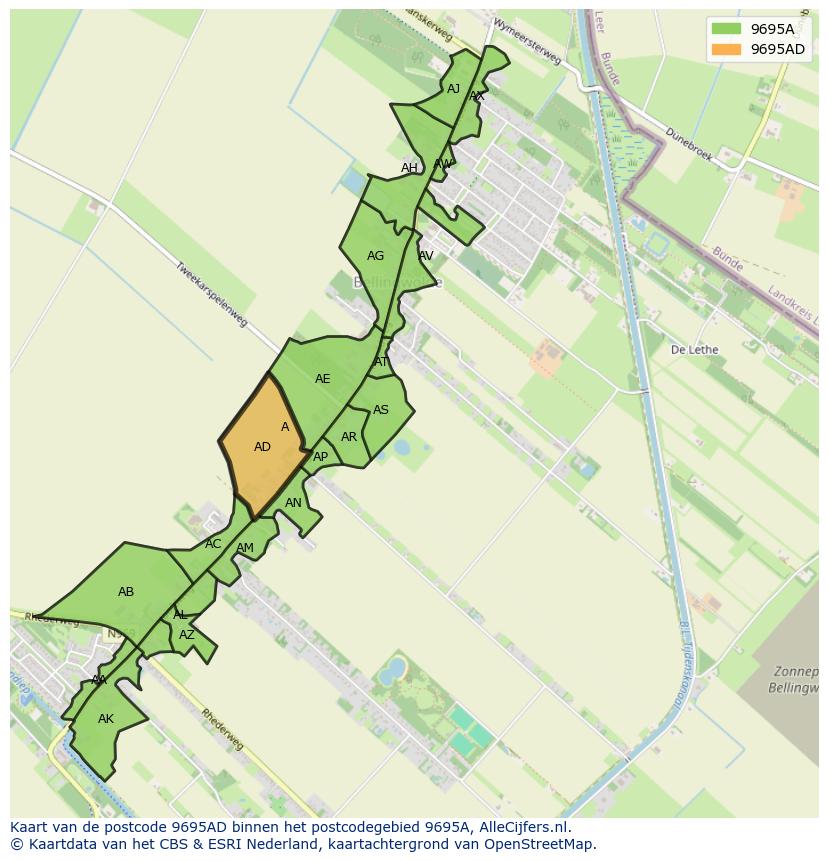 Afbeelding van het postcodegebied 9695 AD op de kaart.