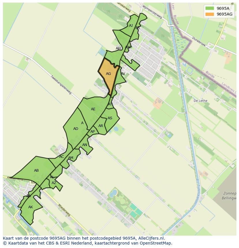 Afbeelding van het postcodegebied 9695 AG op de kaart.