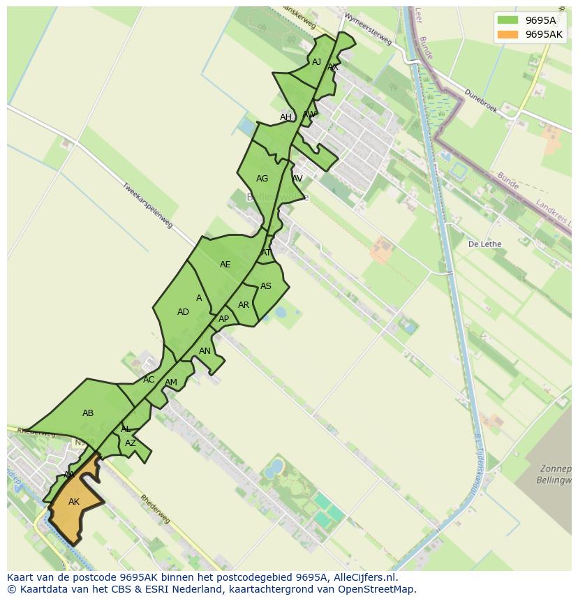 Afbeelding van het postcodegebied 9695 AK op de kaart.