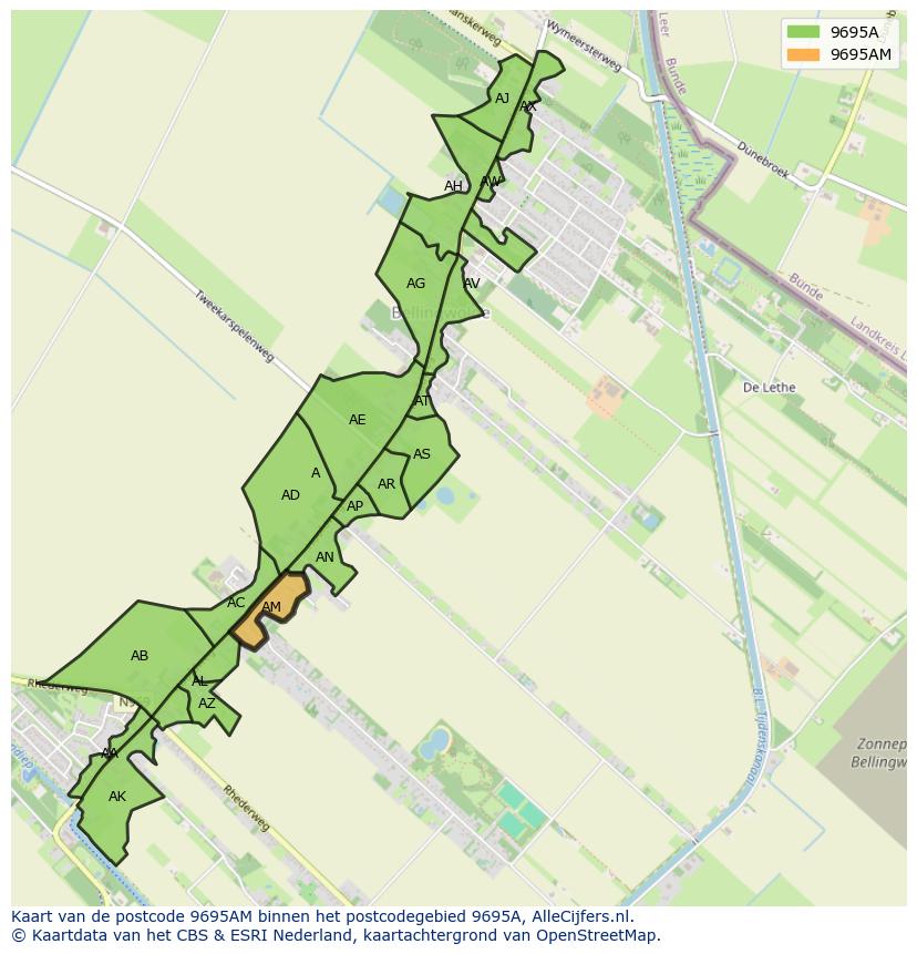 Afbeelding van het postcodegebied 9695 AM op de kaart.