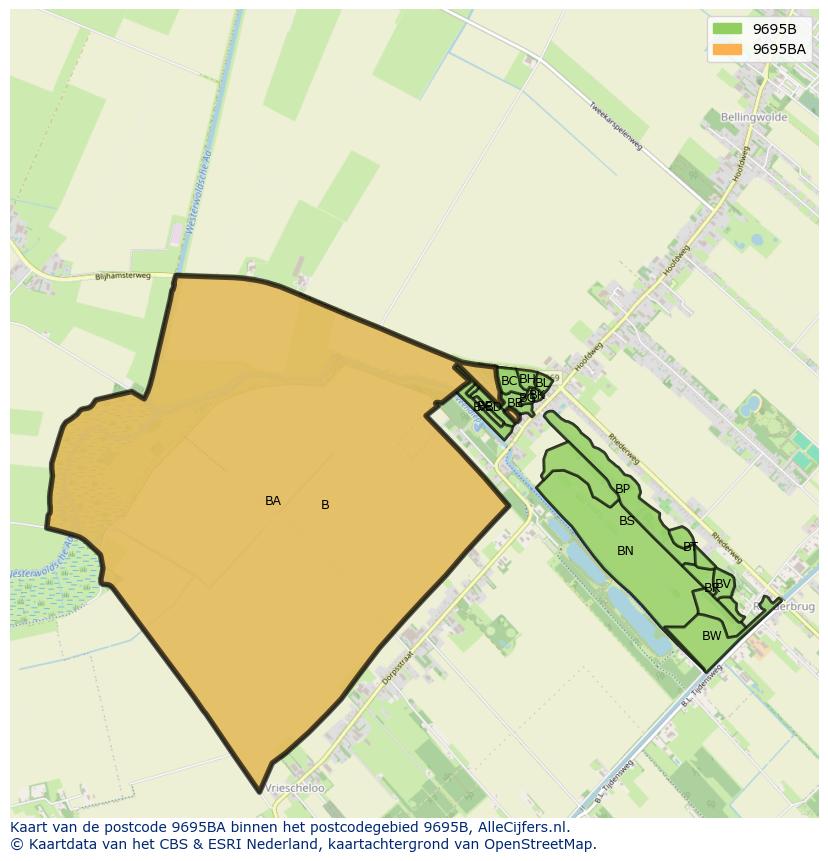 Afbeelding van het postcodegebied 9695 BA op de kaart.