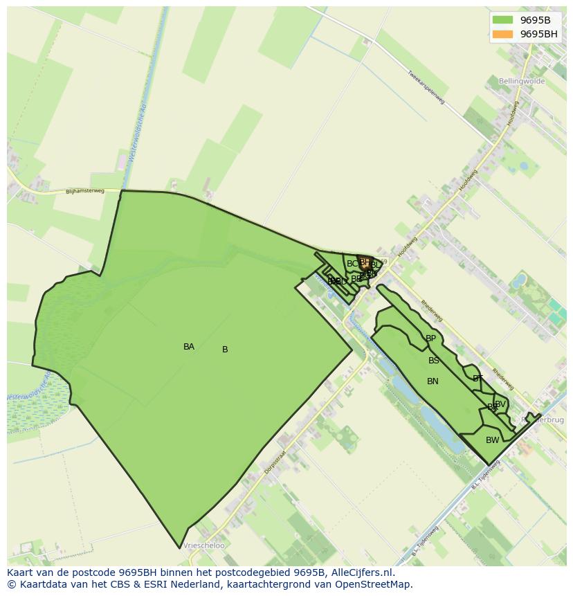 Afbeelding van het postcodegebied 9695 BH op de kaart.