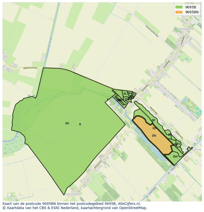 Afbeelding van het postcodegebied 9695 BN op de kaart.