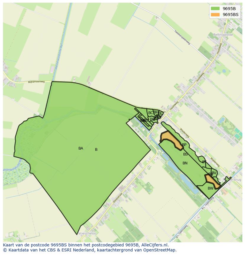 Afbeelding van het postcodegebied 9695 BS op de kaart.