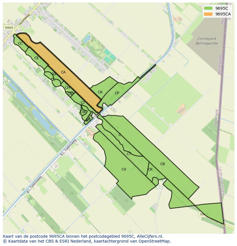 Afbeelding van het postcodegebied 9695 CA op de kaart.