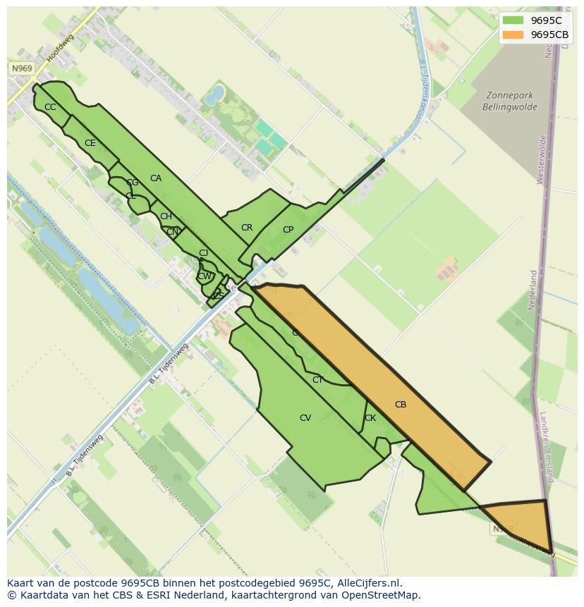 Afbeelding van het postcodegebied 9695 CB op de kaart.