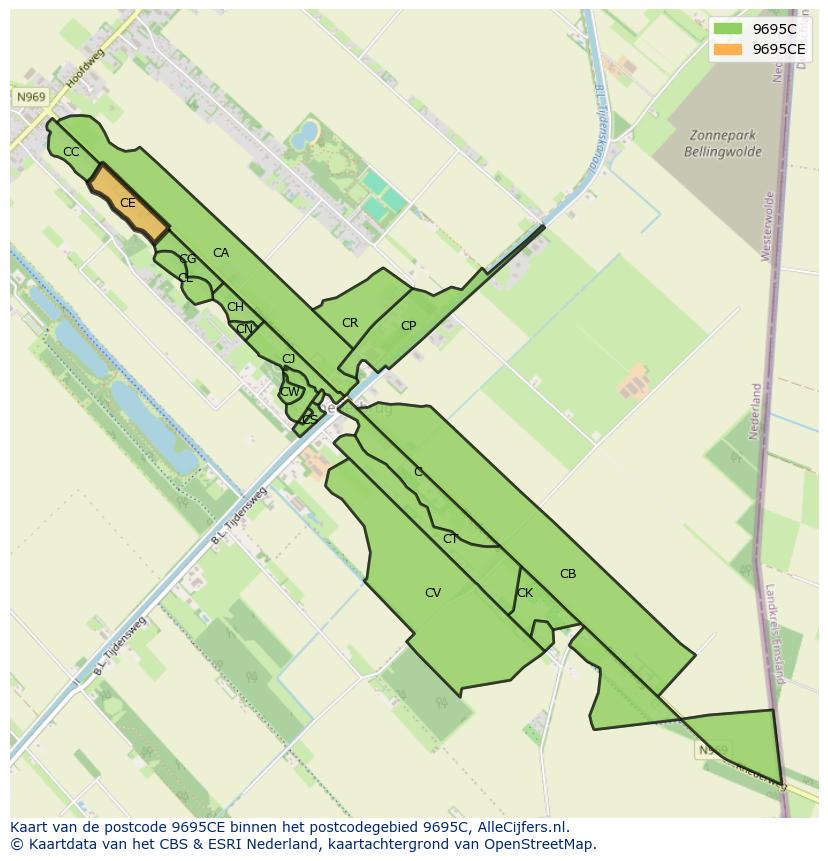Afbeelding van het postcodegebied 9695 CE op de kaart.