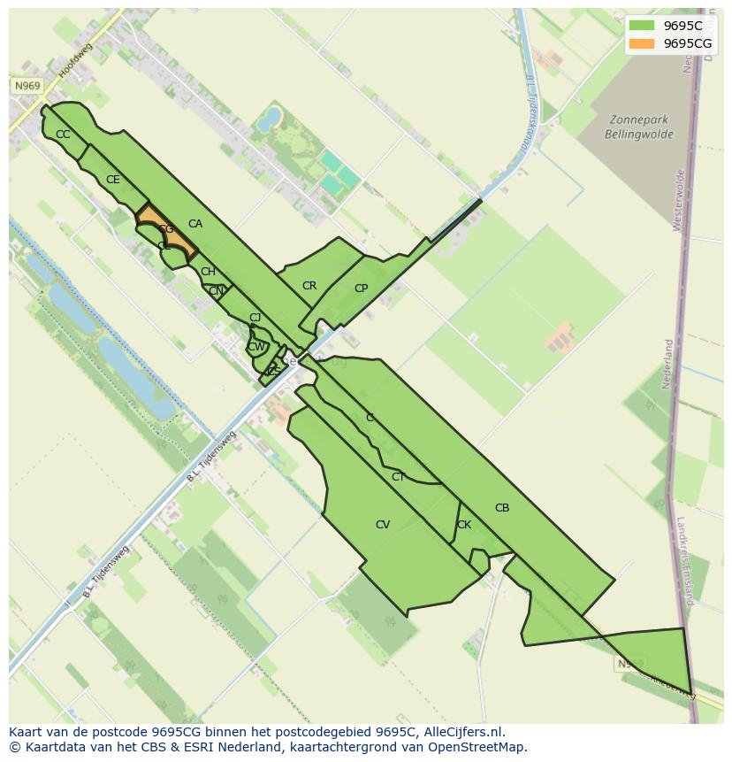 Afbeelding van het postcodegebied 9695 CG op de kaart.
