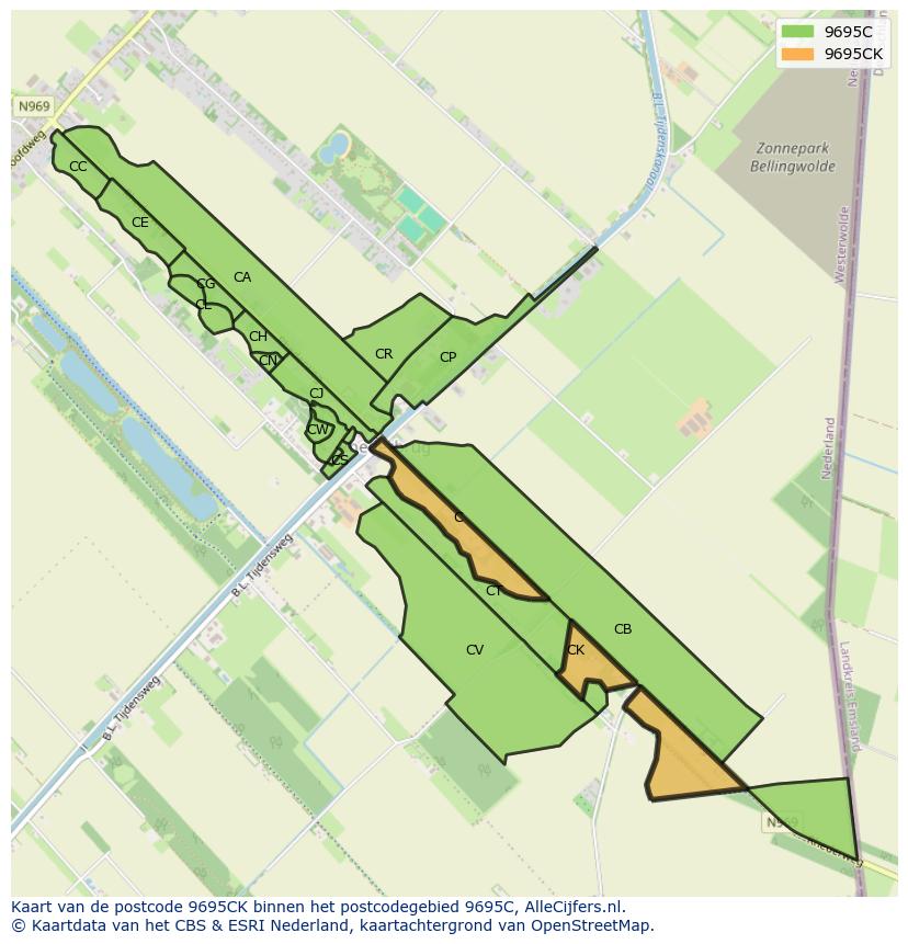 Afbeelding van het postcodegebied 9695 CK op de kaart.