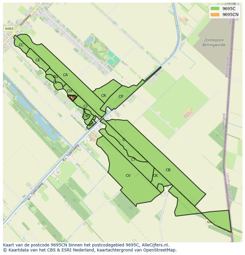 Afbeelding van het postcodegebied 9695 CN op de kaart.