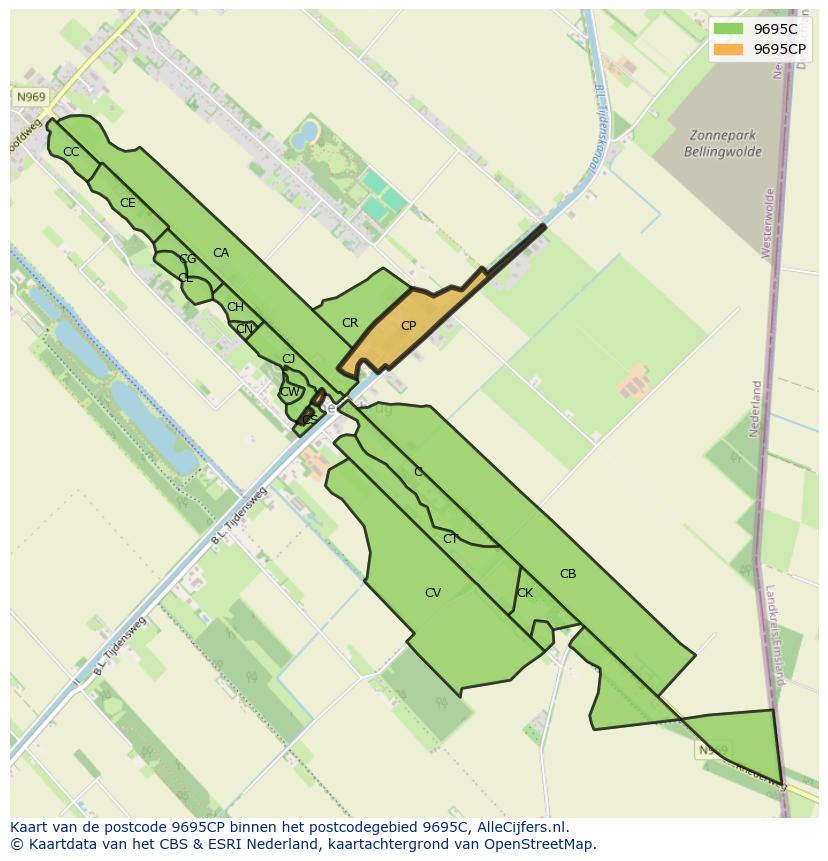 Afbeelding van het postcodegebied 9695 CP op de kaart.