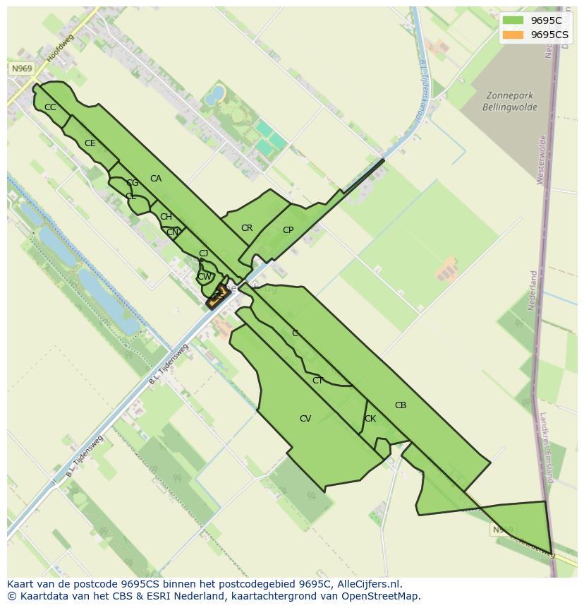Afbeelding van het postcodegebied 9695 CS op de kaart.