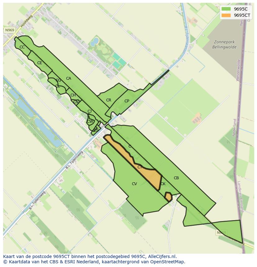 Afbeelding van het postcodegebied 9695 CT op de kaart.