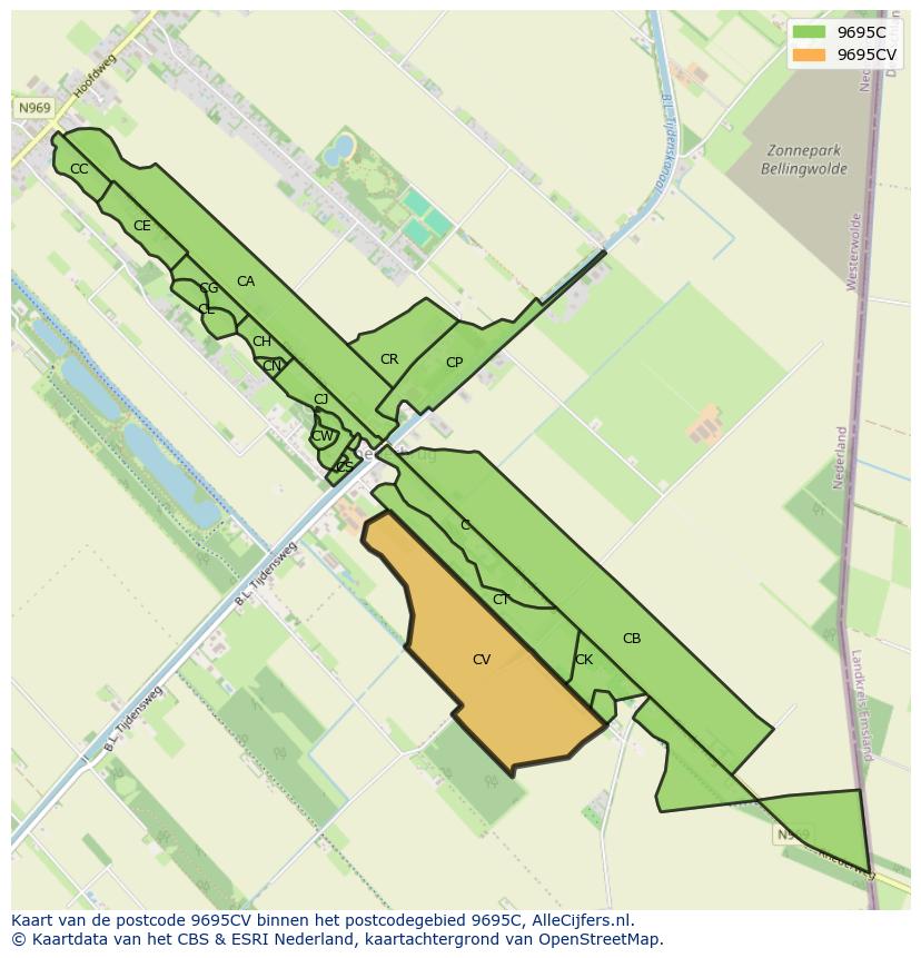 Afbeelding van het postcodegebied 9695 CV op de kaart.