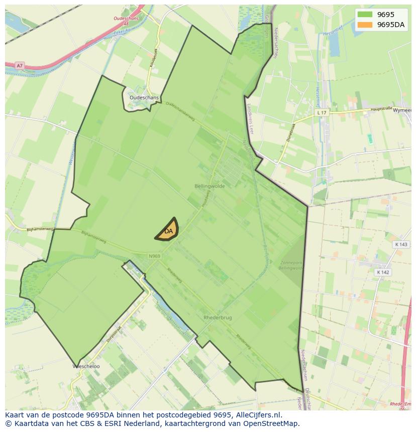 Afbeelding van het postcodegebied 9695 DA op de kaart.