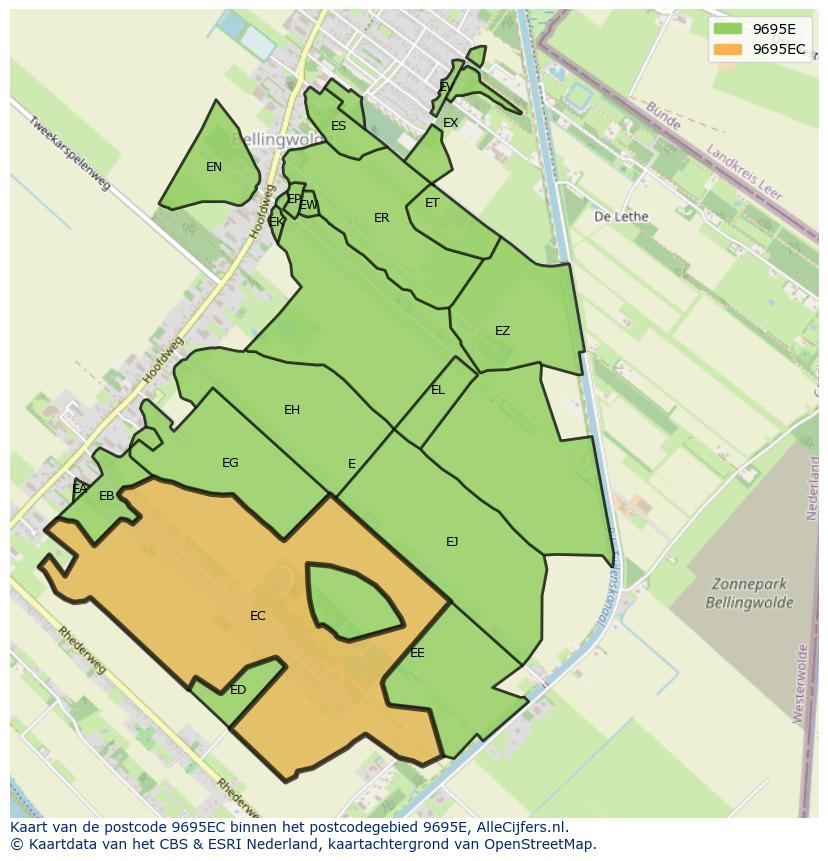 Afbeelding van het postcodegebied 9695 EC op de kaart.