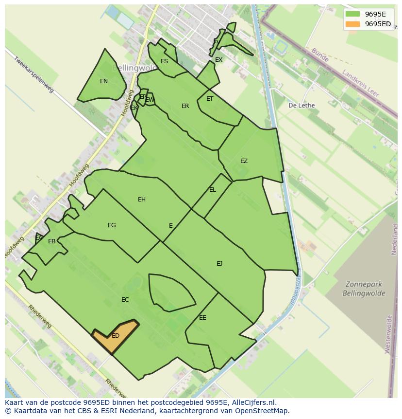 Afbeelding van het postcodegebied 9695 ED op de kaart.