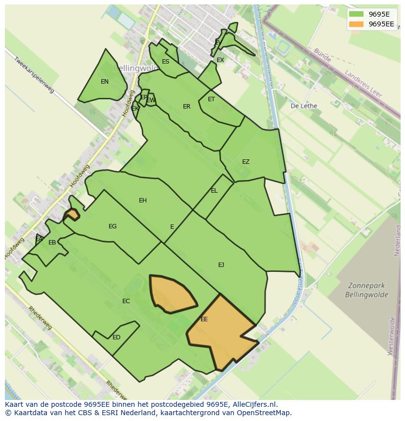 Afbeelding van het postcodegebied 9695 EE op de kaart.