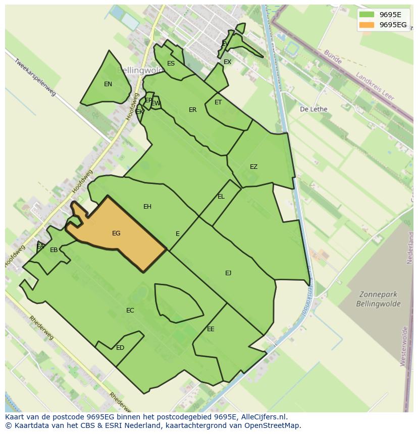 Afbeelding van het postcodegebied 9695 EG op de kaart.