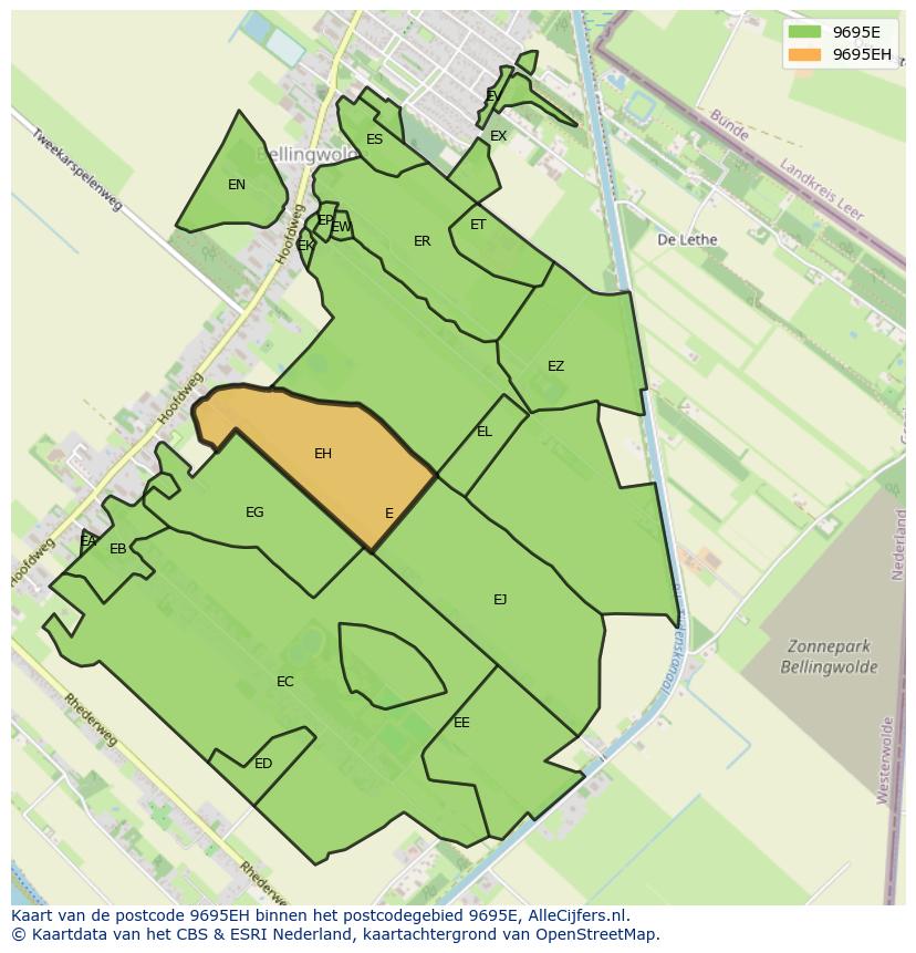 Afbeelding van het postcodegebied 9695 EH op de kaart.