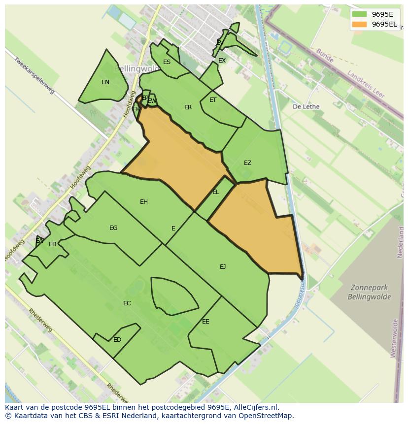 Afbeelding van het postcodegebied 9695 EL op de kaart.