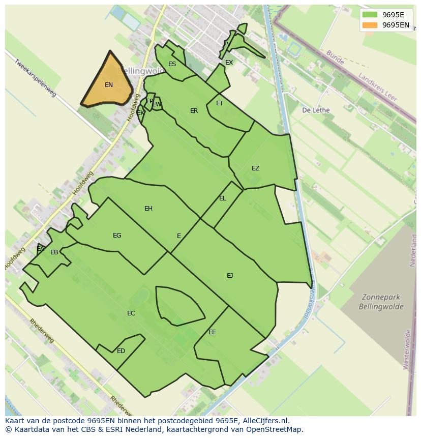 Afbeelding van het postcodegebied 9695 EN op de kaart.