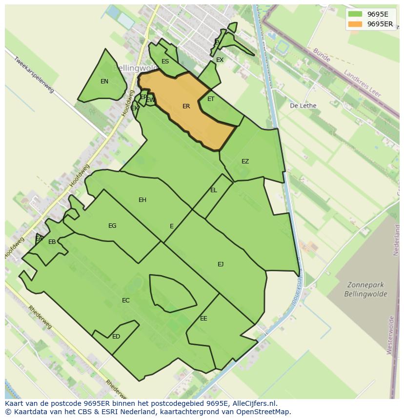 Afbeelding van het postcodegebied 9695 ER op de kaart.
