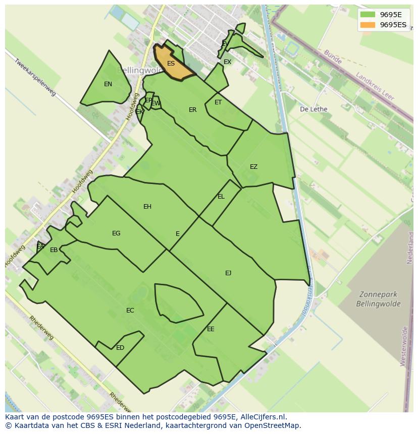 Afbeelding van het postcodegebied 9695 ES op de kaart.