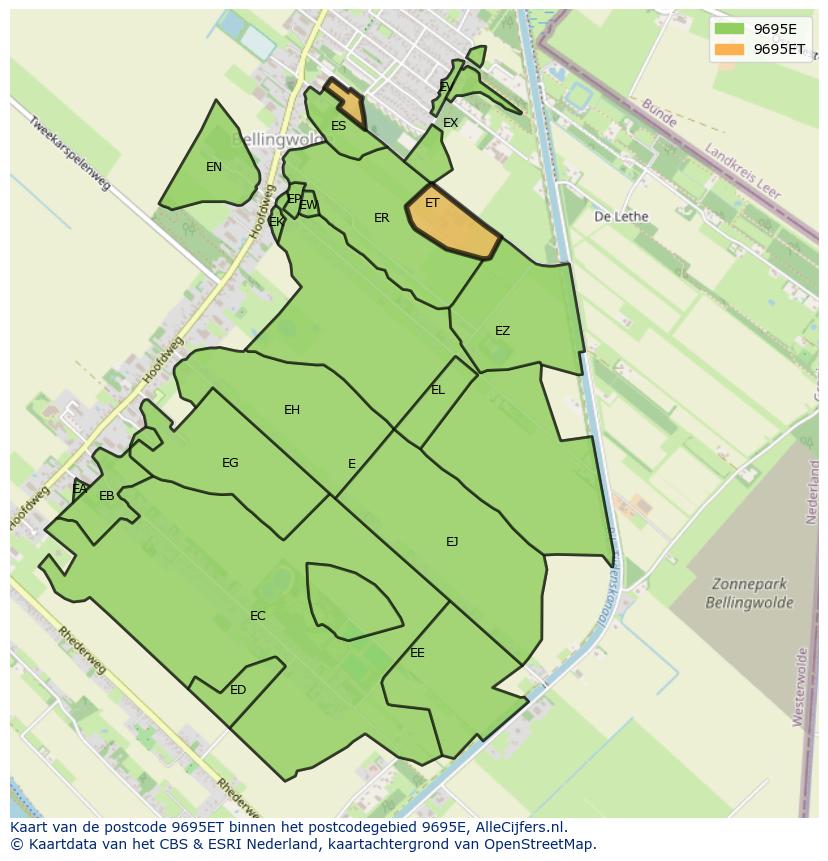 Afbeelding van het postcodegebied 9695 ET op de kaart.