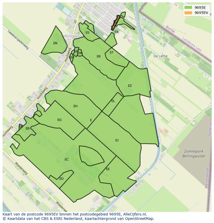 Afbeelding van het postcodegebied 9695 EV op de kaart.