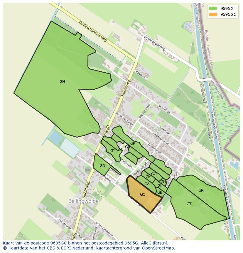 Afbeelding van het postcodegebied 9695 GC op de kaart.